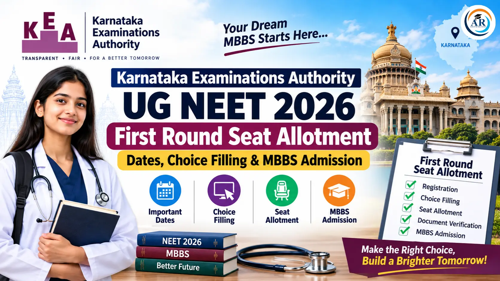 Karnataka Examinations Authority UG NEET 2026 First Round Seat Allotment: Dates, Choice Filling & MBBS Admission